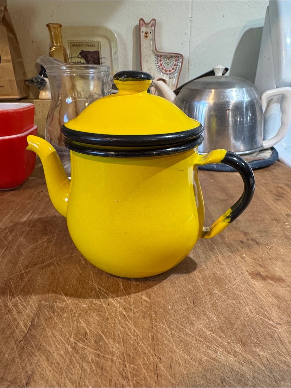 Yellow enamel teapot